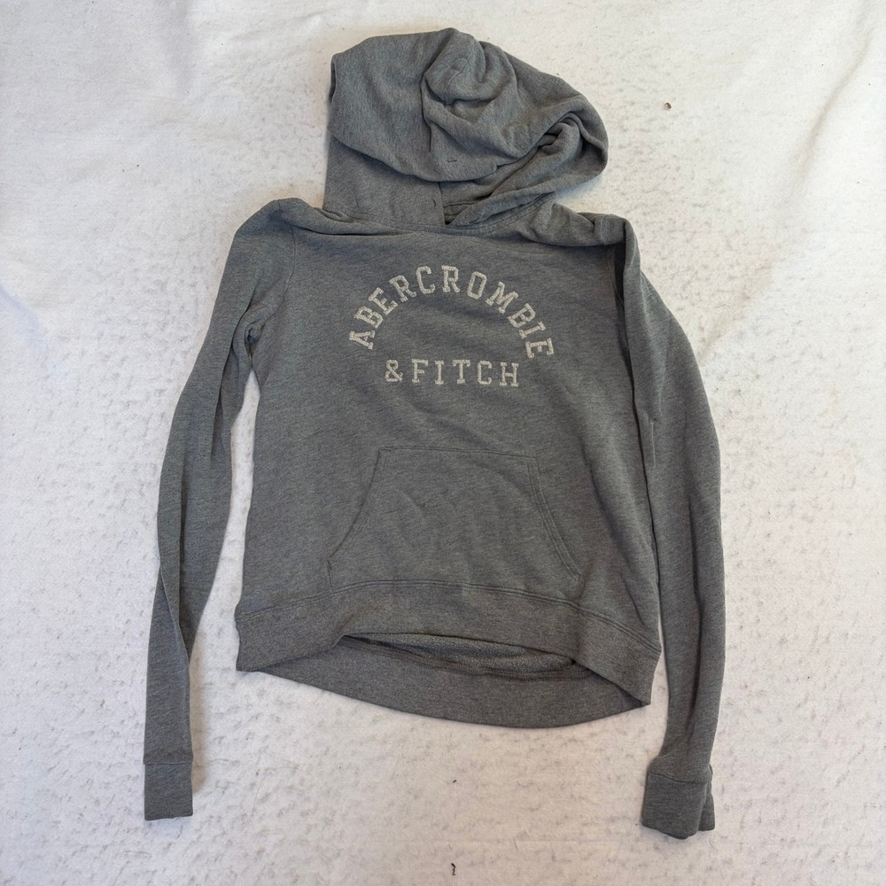 Abercrombie & Fitch Hoodie Womens XS Gray Logo Pullover Sweatshirt